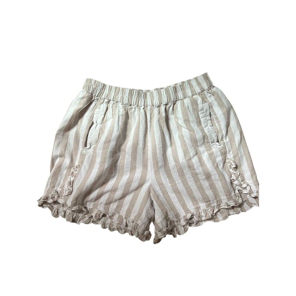 BeachLunchLounge Leia Linen Blend Ruffle Shorts Stripe Pull On Pockets M
